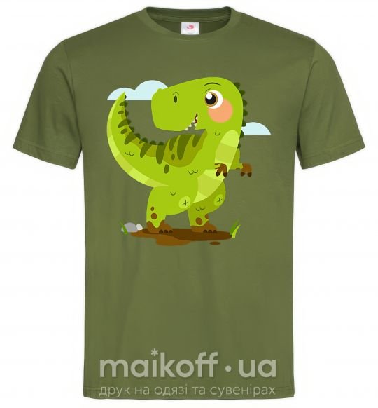 Мужская футболка Радостный динозавр Оливковый фото
