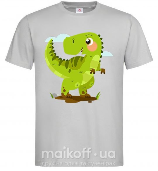 Мужская футболка Радостный динозавр Серый фото