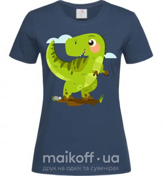 Женская футболка Радостный динозавр Темно-синий фото