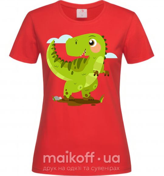 Жіноча футболка Радостный динозавр Червоний фото