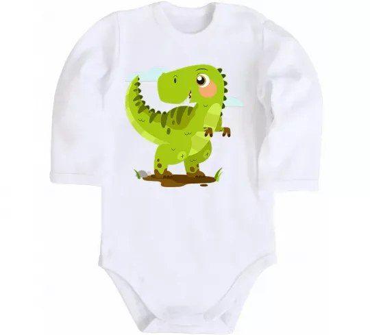Детский боди Щасливий динозавр Белый фото