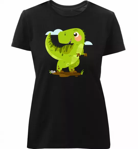 Жіноча преміум футболка Щасливий динозавр Чорний фото
