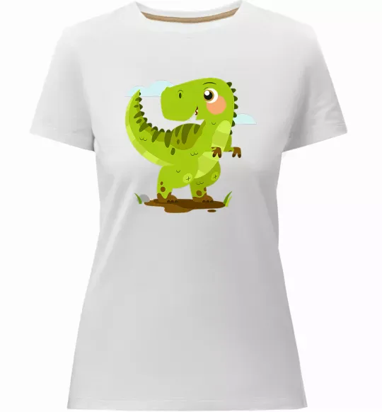 Жіноча преміум футболка Щасливий динозавр Білий фото