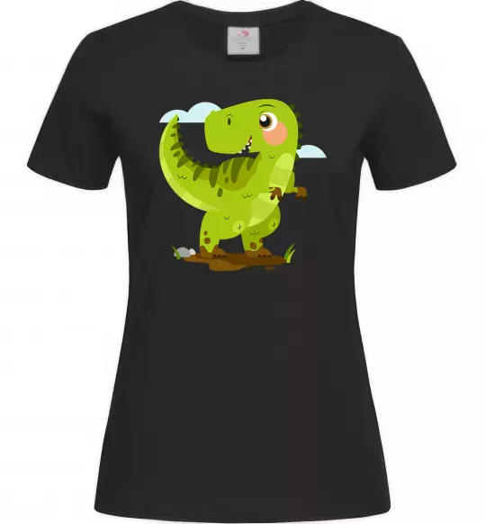 Женская футболка Щасливий динозавр Черный фото