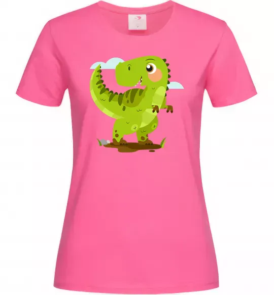 Женская футболка Щасливий динозавр Ярко-розовый фото