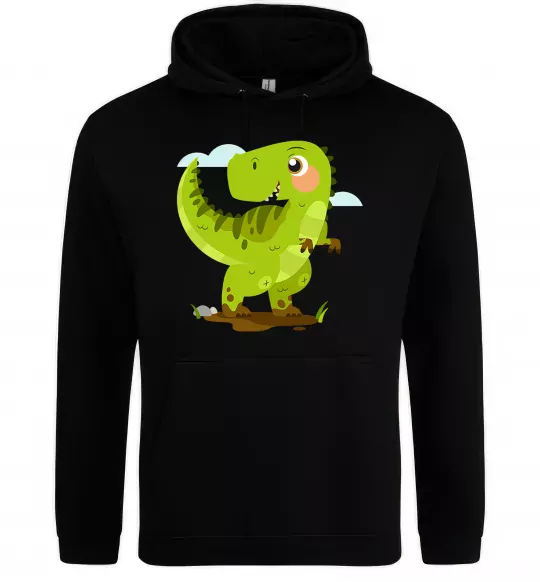 Чоловіча толстовка (худі) Щасливий динозавр Чорний фото