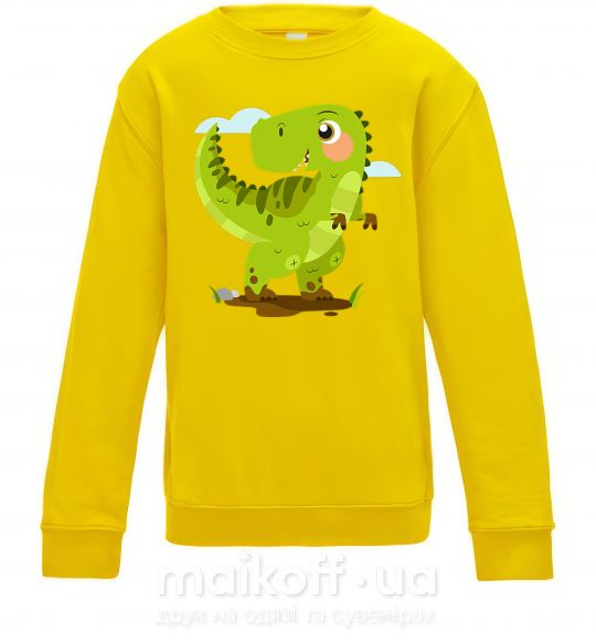 Детский Свитшот Радостный динозавр Солнечно желтый фото