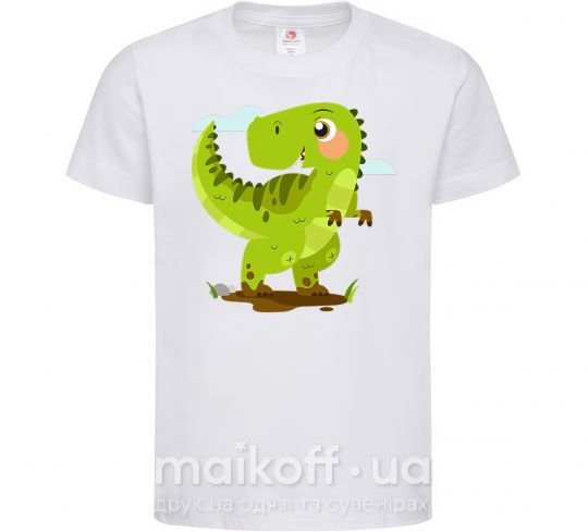 Детская футболка Радостный динозавр Белый фото