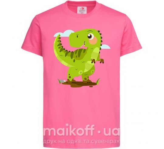 Детская футболка Радостный динозавр Ярко-розовый фото