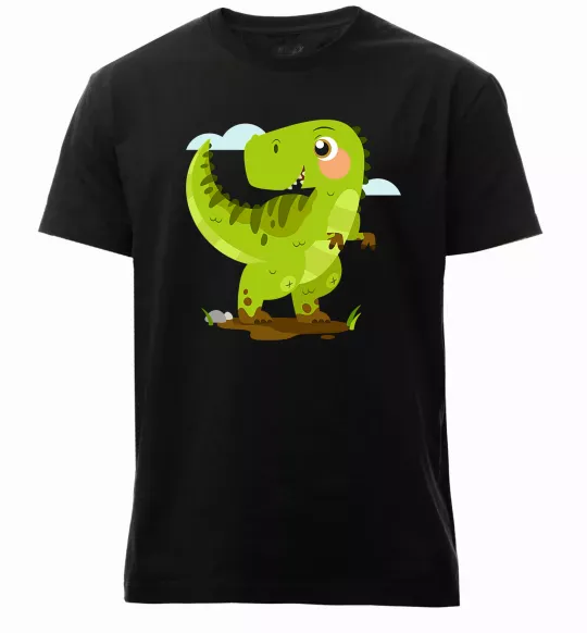 Мужская премиум футболка Щасливий динозавр Черный фото