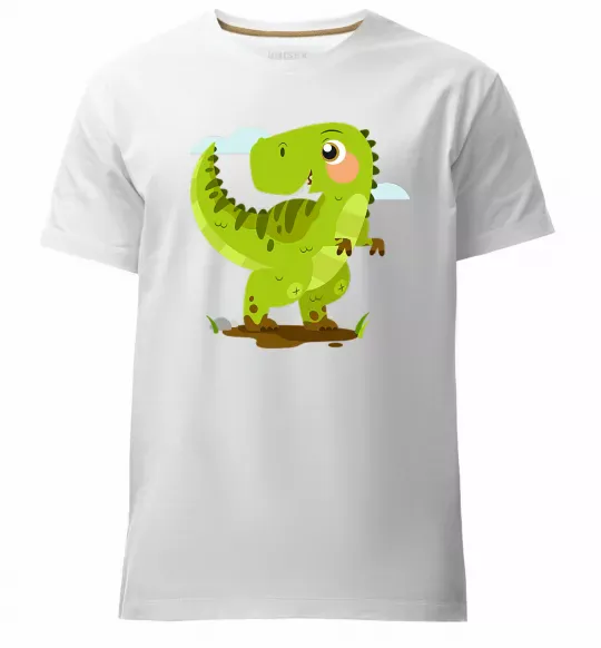 Мужская премиум футболка Щасливий динозавр Белый фото