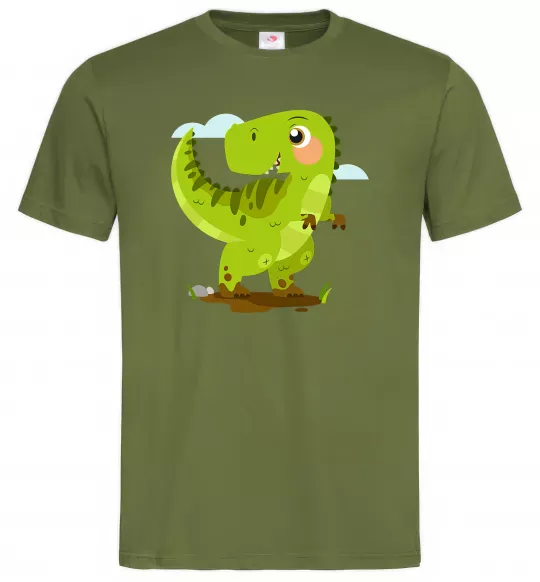 Мужская футболка Щасливий динозавр Оливковый фото