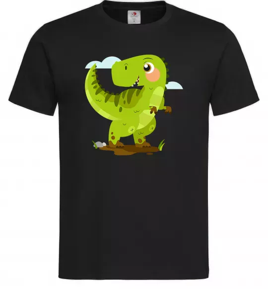 Мужская футболка Щасливий динозавр Черный фото