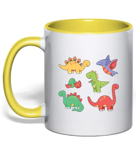 Чашка з кольоровою ручкою Mini dinos Лимонний фото