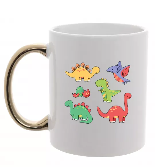 Чашка с цветной ручкой Mini dinos Золото фото