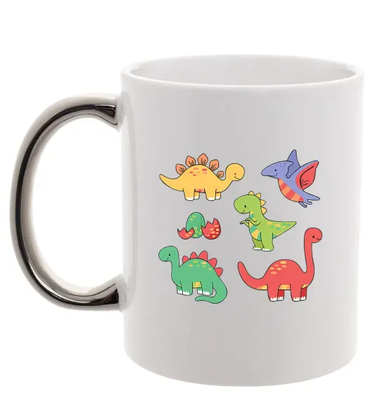 Чашка с цветной ручкой Mini dinos Серебро фото