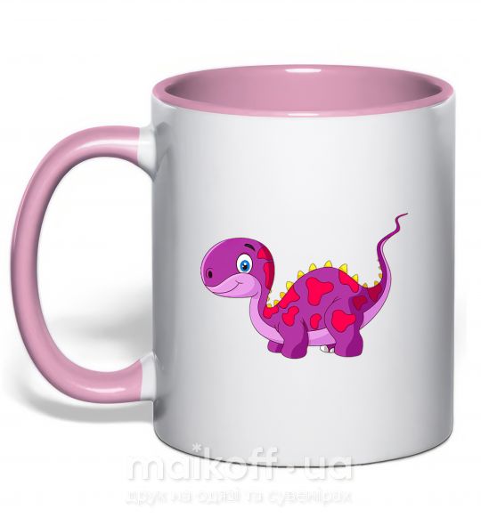 Чашка з кольоровою ручкою Fuchsia dino Ніжно рожевий фото