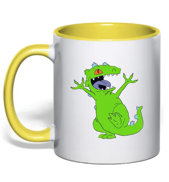 Чашка з кольоровою ручкою Crazy dino Лимонний фото