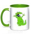 Чашка з кольоровою ручкою Crazy dino Зелений фото