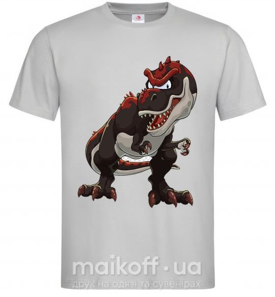 Мужская футболка Красный динозавр Серый фото