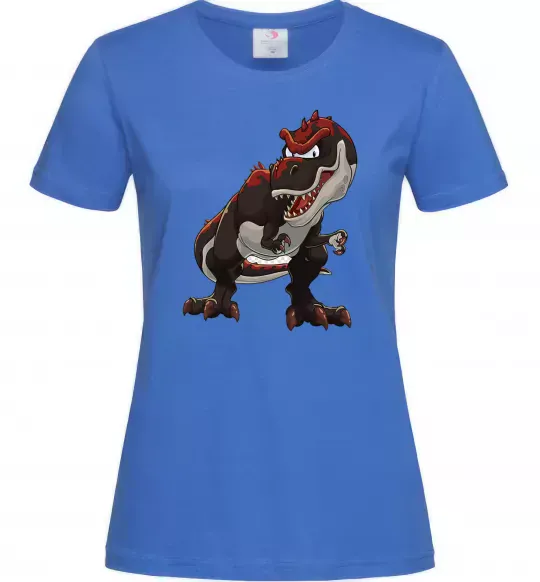 Жіноча футболка Червоний динозавр Яскраво-синій фото