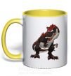 Чашка з кольоровою ручкою Красный динозавр Сонячно жовтий фото
