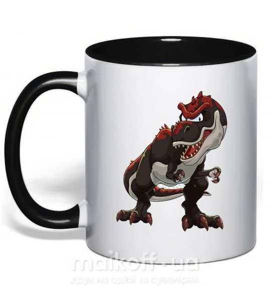 Чашка з кольоровою ручкою Красный динозавр Чорний фото