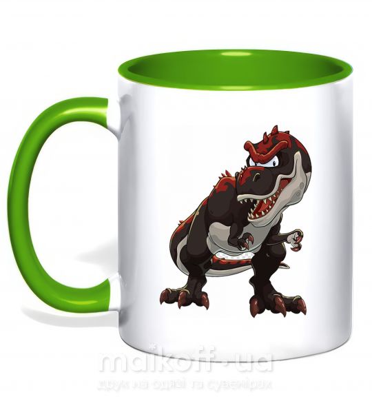 Чашка з кольоровою ручкою Красный динозавр Зелений фото