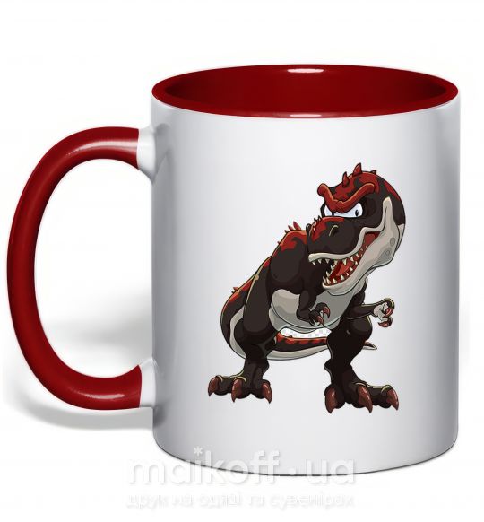 Чашка с цветной ручкой Красный динозавр Красный фото