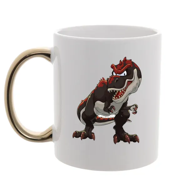 Чашка з кольоровою ручкою Червоний динозавр Золото фото