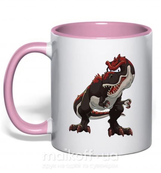 Чашка з кольоровою ручкою Красный динозавр Ніжно рожевий фото
