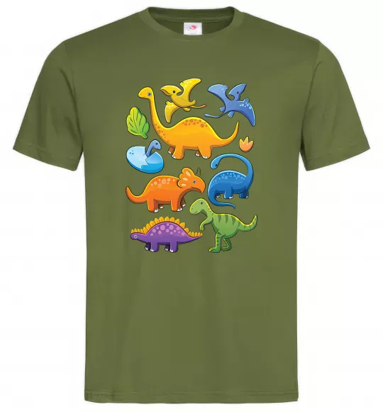 Мужская футболка Little dinos art Оливковый фото