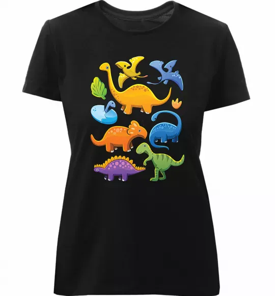 Жіноча преміум футболка Little dinos art Чорний фото
