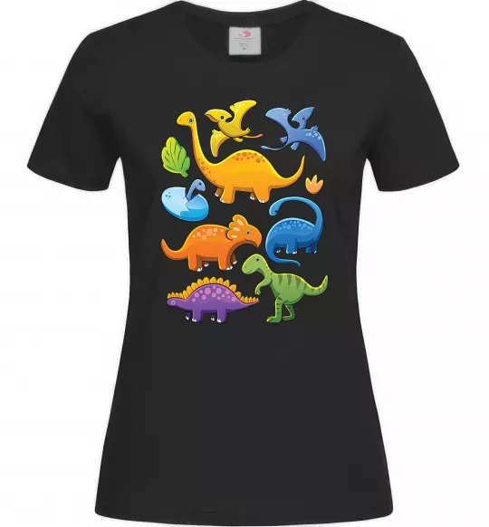 Женская футболка Little dinos art Черный фото
