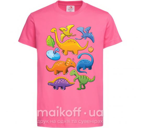 Дитяча футболка Little dinos art Яскраво-рожевий фото