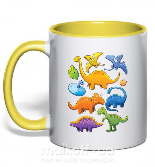 Чашка з кольоровою ручкою Little dinos art Сонячно жовтий фото