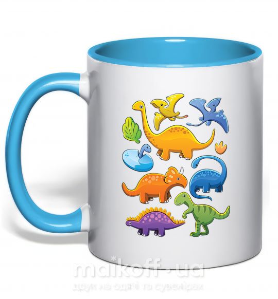 Чашка з кольоровою ручкою Little dinos art Блакитний фото