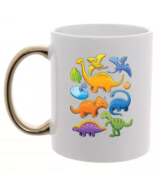 Чашка с цветной ручкой Little dinos art Золото фото