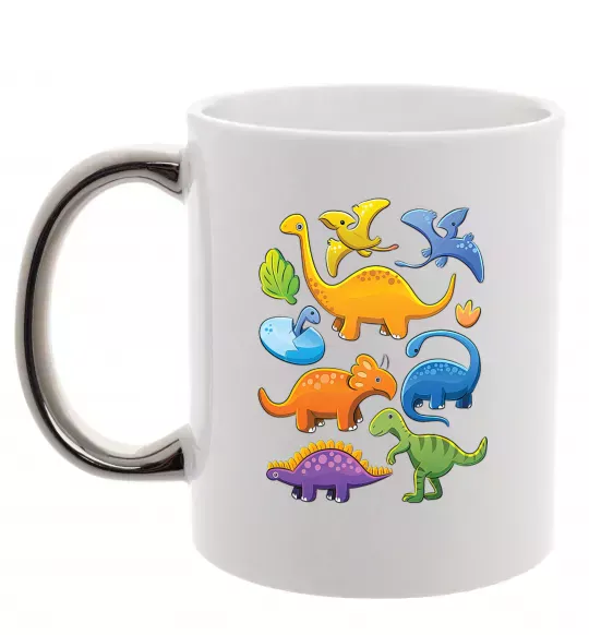 Чашка с цветной ручкой Little dinos art Серебро фото