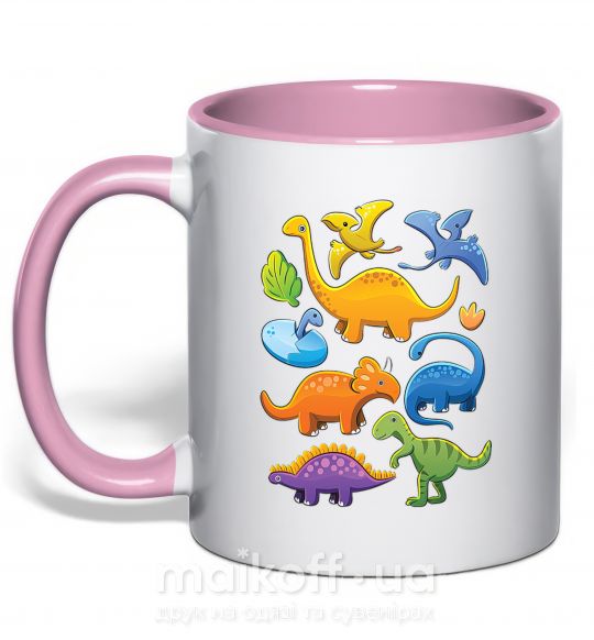 Чашка з кольоровою ручкою Little dinos art Ніжно рожевий фото