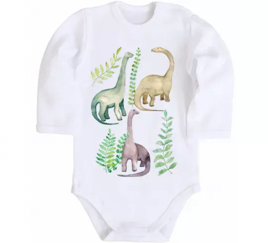 Дитячий бодік Watercolor dinos Білий фото