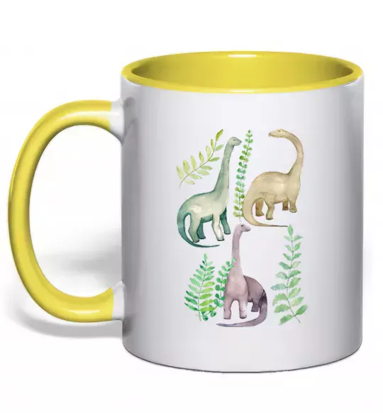 Чашка з кольоровою ручкою Watercolor dinos Сонячно жовтий фото