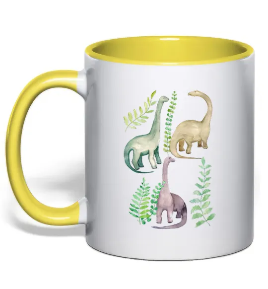 Чашка с цветной ручкой Watercolor dinos Лимонный фото