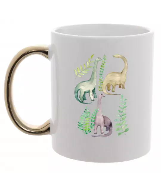 Чашка з кольоровою ручкою Watercolor dinos Золото фото