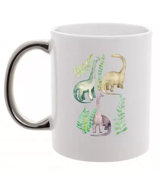 Чашка з кольоровою ручкою Watercolor dinos Срібло фото