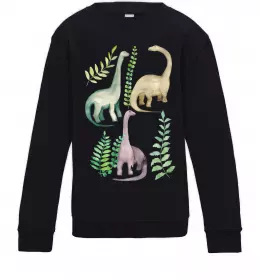 Детский Свитшот Watercolor dinos Черный фото
