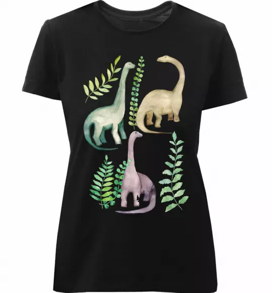 Жіноча преміум футболка Watercolor dinos Чорний фото