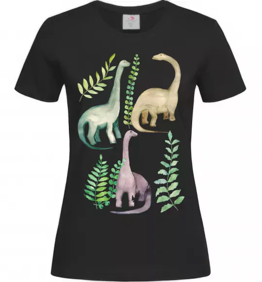 Женская футболка Watercolor dinos Черный фото
