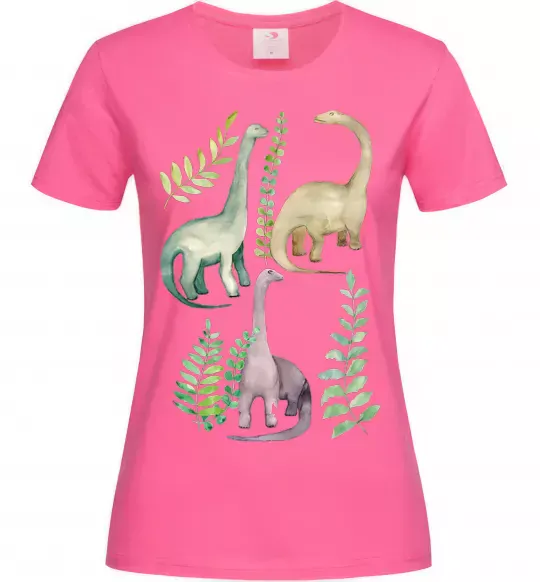 Женская футболка Watercolor dinos Ярко-розовый фото