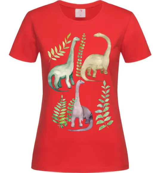 Женская футболка Watercolor dinos Красный фото